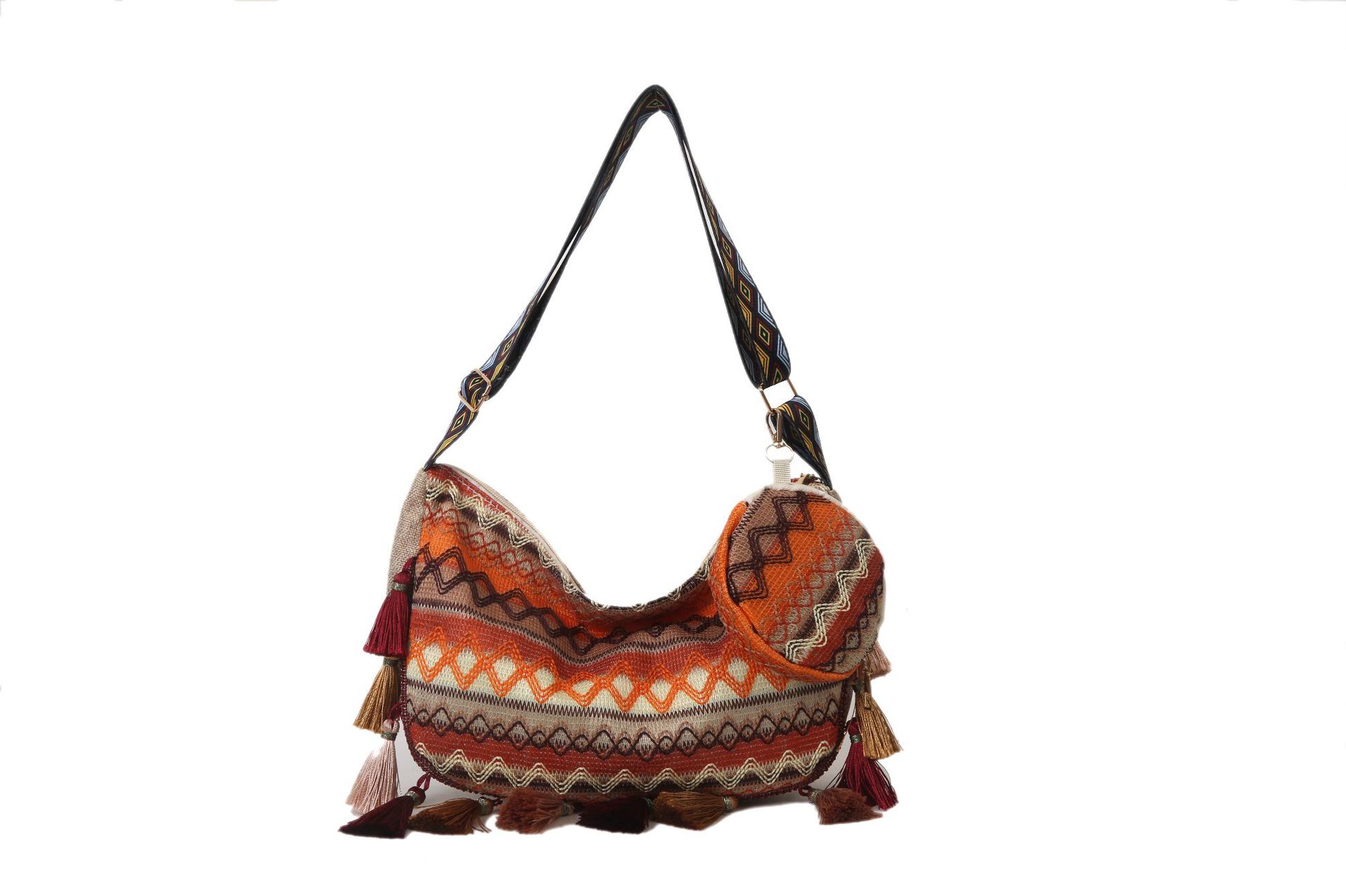 Ethnic Retro Crossbody Bag for Women Unique Bohemian Tassel Detail Single Shoulder Purse Large Capacity Tote for Everyday Carry
