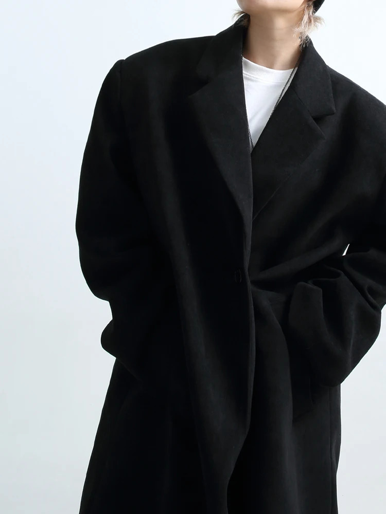 Mauroicardi Autumn Winter Long Oversized Warm Soft Black Trench Coat Men with Shoulder Pads Loose Casual Korean Fashion Overcoat 240219