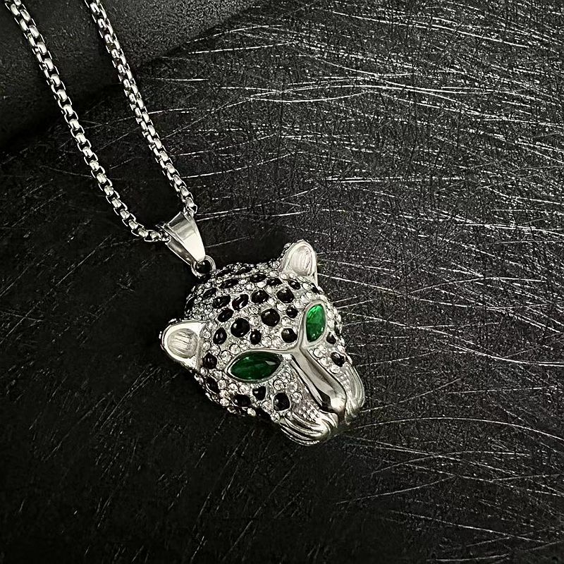 Hip Hop Leopard Head Pendant Necklace Cool Men Gift Titanium Steel 18K Gold Plated Rap Jewelry