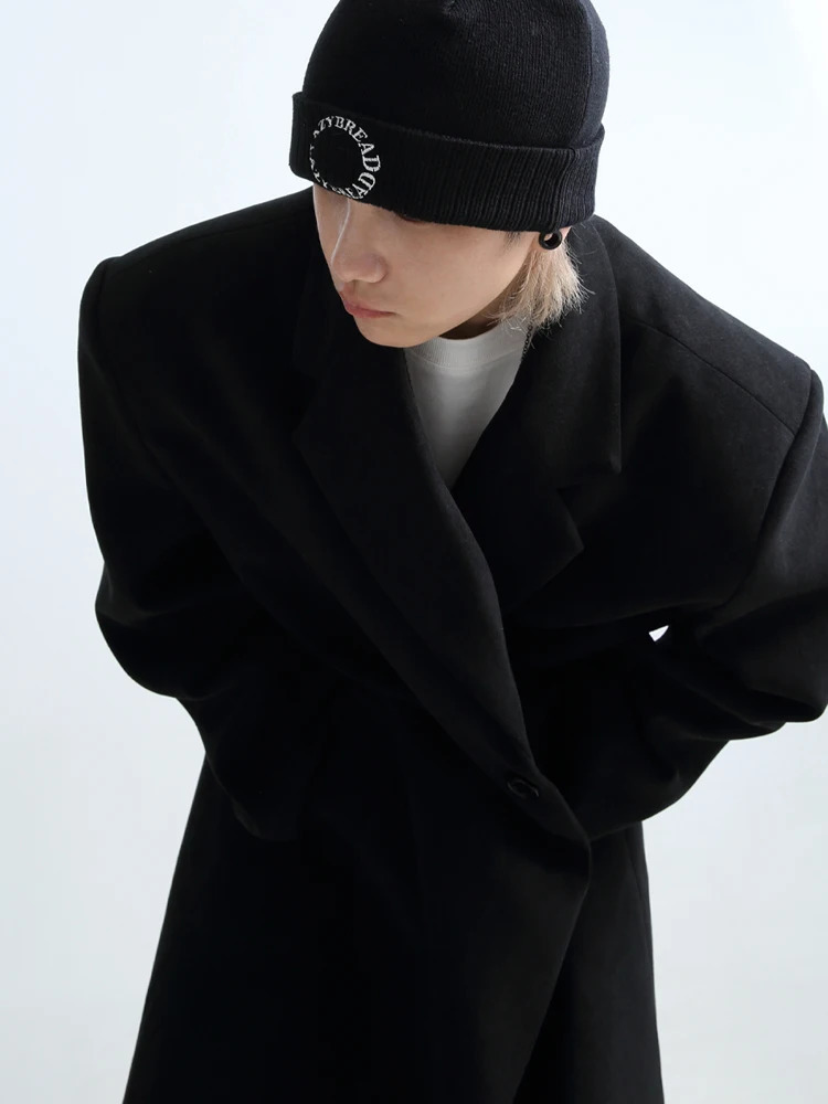 Mauroicardi Autumn Winter Long Oversized Warm Soft Black Trench Coat Men with Shoulder Pads Loose Casual Korean Fashion Overcoat 240219