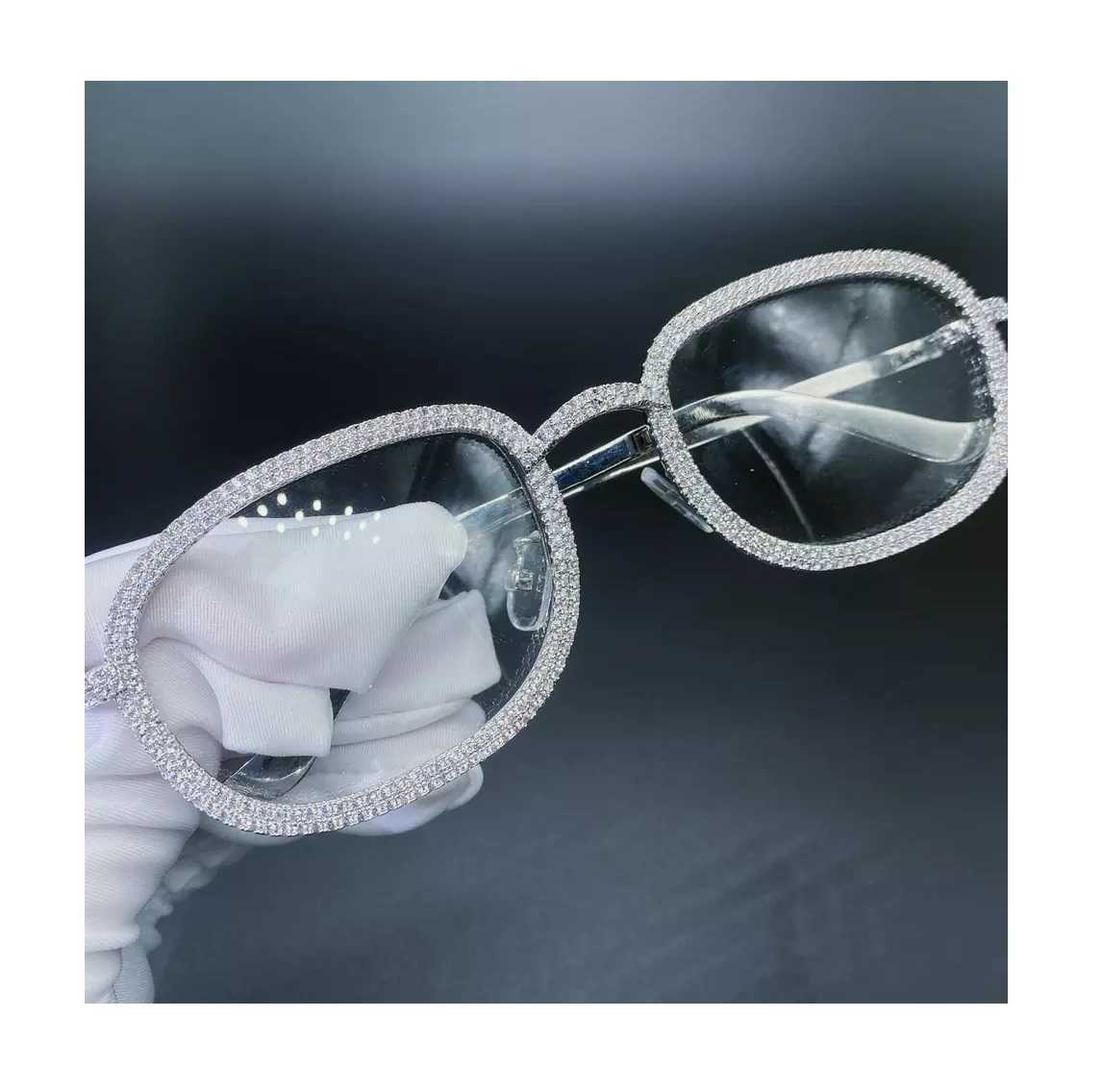 vVSPersonalized Iced Out Glasses 10K Soild Gold Natural Real Lab Moissanite Dias Sunglasses