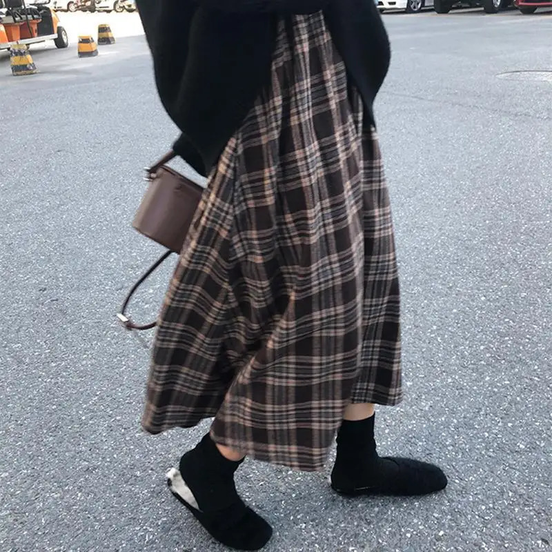 Vintage Skirts Allmatch Autumn Spring Basic Loose Empire Mujer Faldas Korean Fashion Simple Retro Chic Female Clothing 240228Z