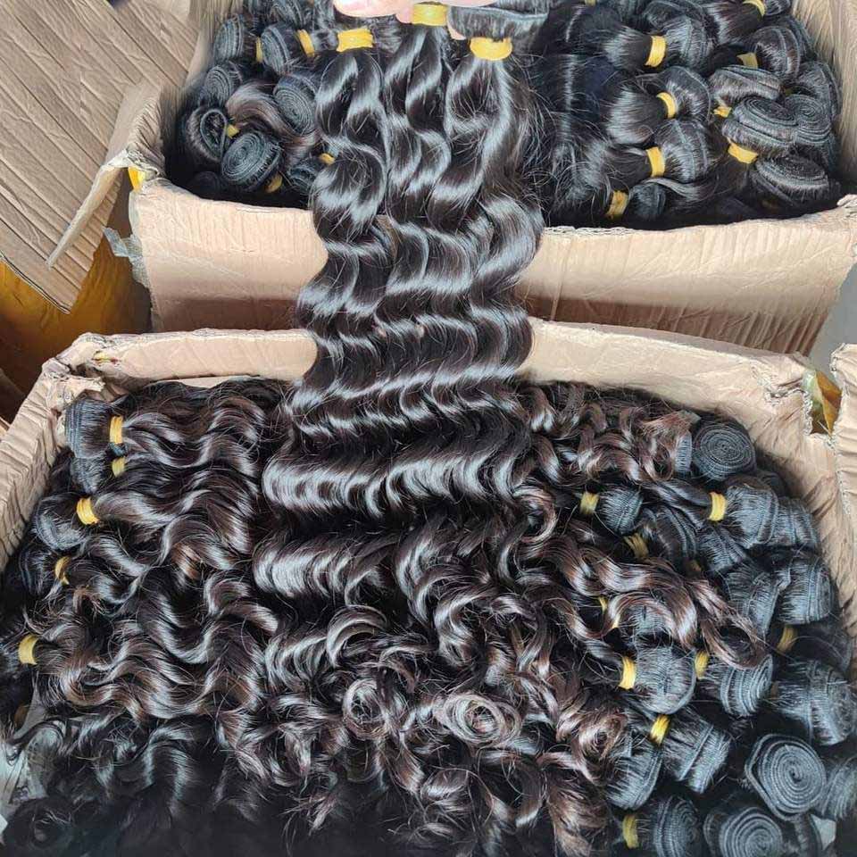 Natural dark brown long wet and more wavy bundles Vietnamese raw human hair 3pcs luminious weave wefts