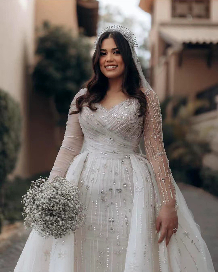 Mermaid Strapless Beading Dress Sequined Lace-up Back Dresses with Detachable Train 2024 Bridal Wedding Party Gown Robe 326 es