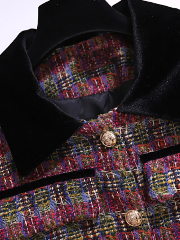 Autumn French Retro Two Piece Set For Womens Outfit Office Ladies Elegant Vintage Tweed Coatsstraped Black Velvet Dresses Sets 240223