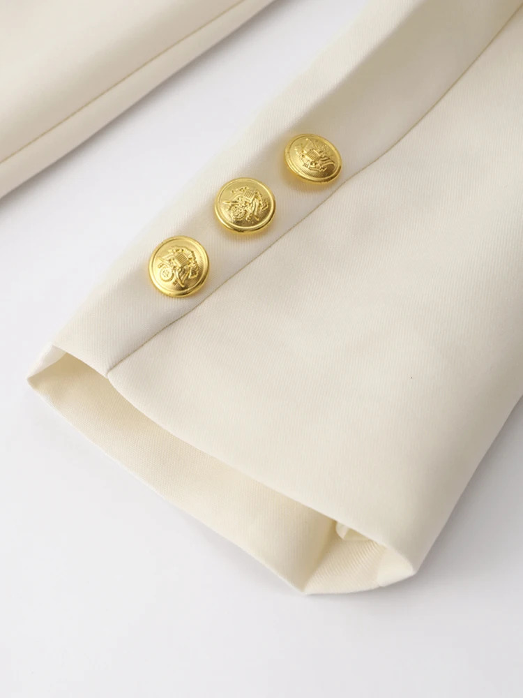 Elegant Office Lady Blazer Suit Metal Button Long Sleeve Coat High Waist Straight Pants Set Spring Chic Women 2 Piece Sets 240226wtt