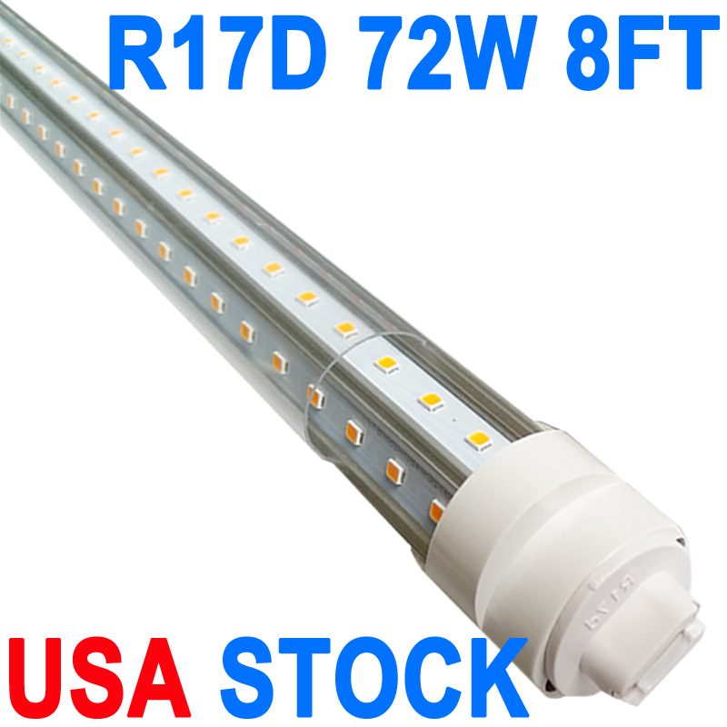R17D LED Bulb Light 8FT, V Shaped, 72Watts T8 LED Tubes, Clean Cover,7200LM Super Bright, HO Rotatable End 8FEET 2 Pin Shop Light, 6500K, T8 T10 T12 F
