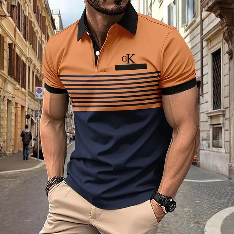 Business Leisure Summer Mens Polo Shirt Short Sleeve Top Pattern Printed Button T-Shirt Fashion Polo Shirt Clothing 240229