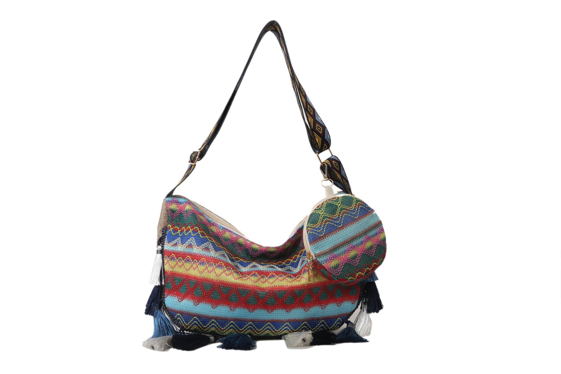 Ethnic Retro Crossbody Bag for Women Unique Bohemian Tassel Detail Single Shoulder Purse Large Capacity Tote for Everyday Carry