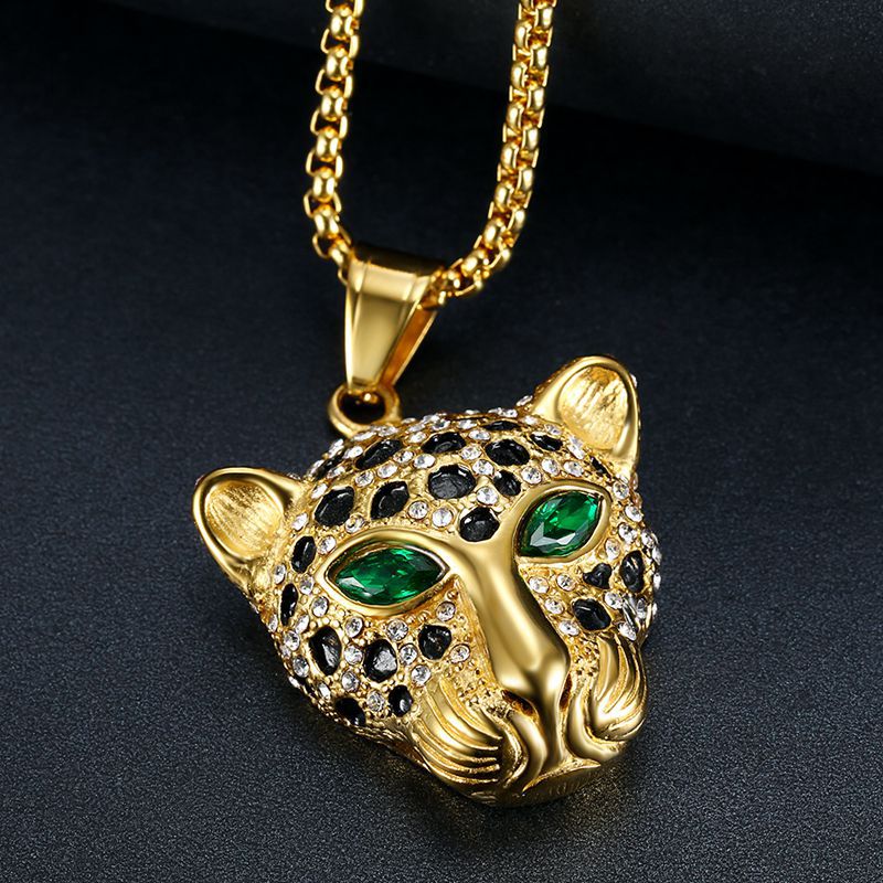 Hip Hop Leopard Head Pendant Necklace Cool Men Gift Titanium Steel 18K Gold Plated Rap Jewelry