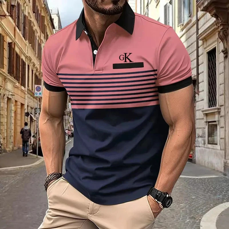 Business Leisure Summer Mens Polo Shirt Short Sleeve Top Pattern Printed Button T-Shirt Fashion Polo Shirt Clothing 240229