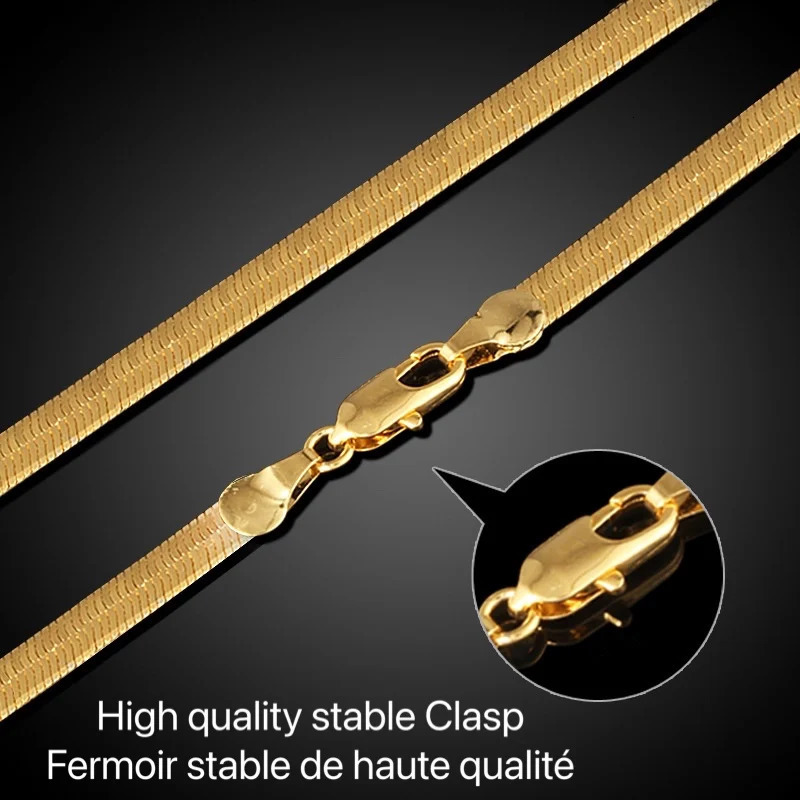 3457MM Wide Flat Herringbone Necklace For Women Men Snake Bone Chain Chokers Gold Color Vintage Miami Korean Jewelry Gifts 240229