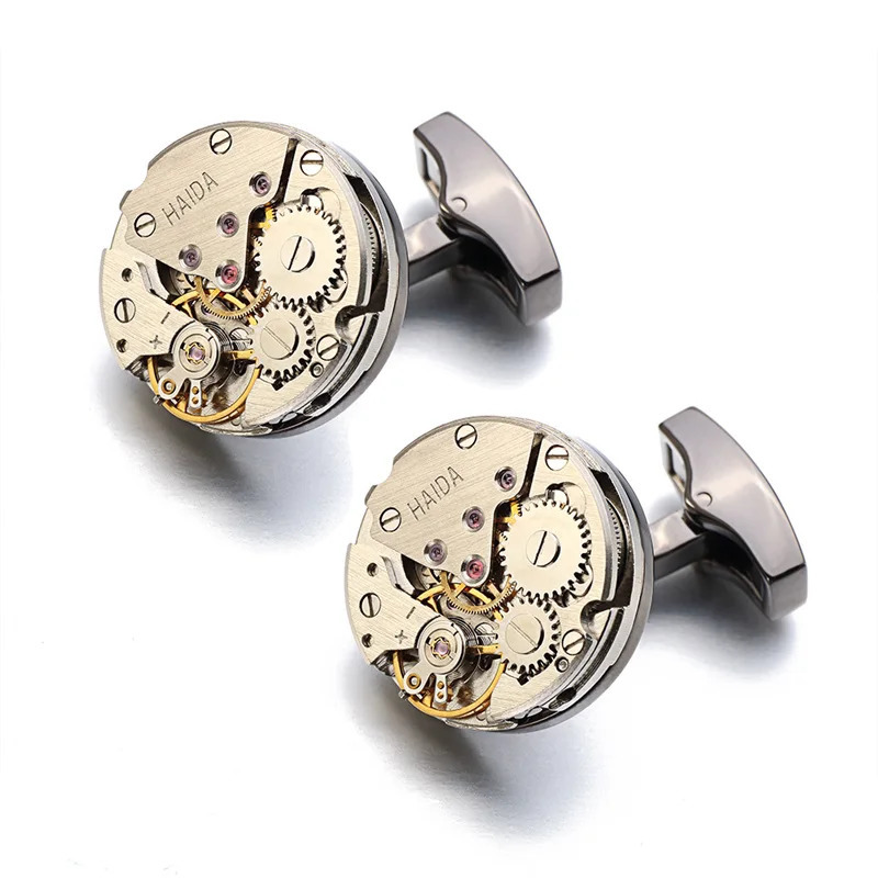 est Watch Movement Cufflinks for immovable Stainless Steel Steampunk Gear Watch Mechanism Cuff links for Mens Relojes gemelos 240301