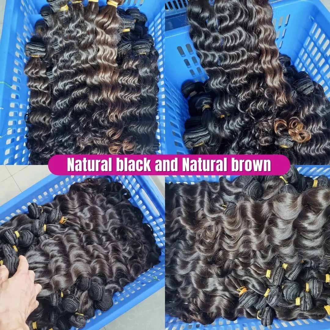 Natural dark brown long wet and more wavy bundles Vietnamese raw human hair 3pcs luminious weave wefts