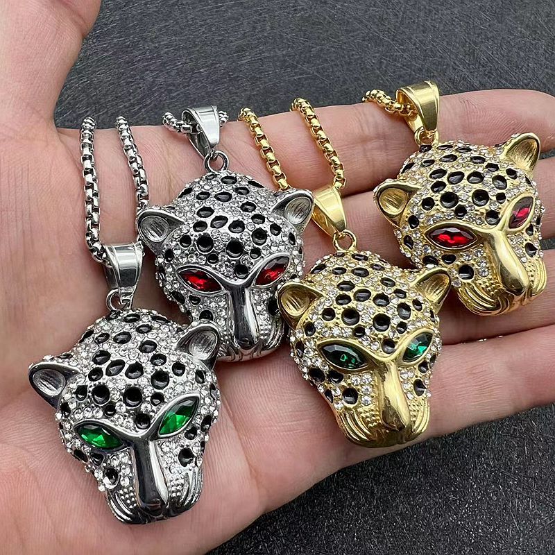 Hip Hop Leopard Head Pendant Necklace Cool Men Gift Titanium Steel 18K Gold Plated Rap Jewelry