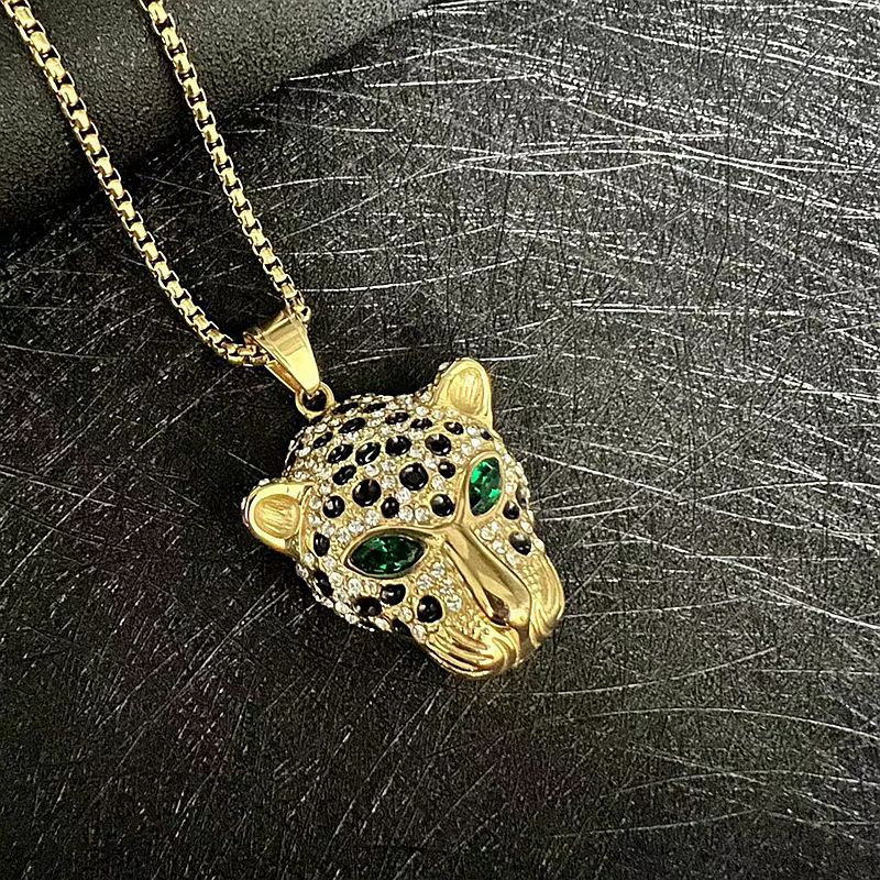 Hip Hop Leopard Head Pendant Necklace Cool Men Gift Titanium Steel 18K Gold Plated Rap Jewelry