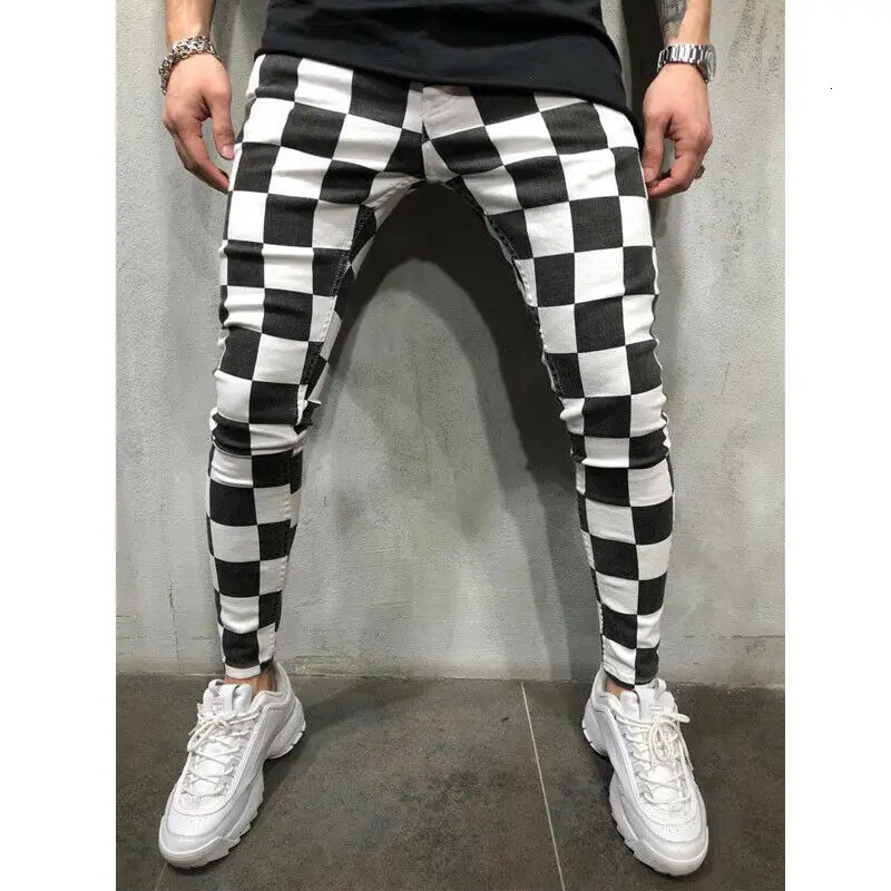 Hirigin Mens Summer Fashion Slim Comfortable Striped Plaid Black White Casual Pencil Pants Men Clothes 240229