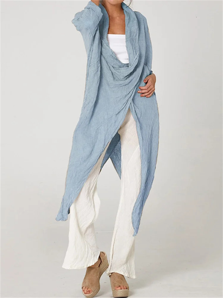 Celmia Autumn Women Tops Fashion Solid Blouses Vintage Long Shirts Casual Cowl Neck Long Sleeve Asymmetrical Party Blusas 240229