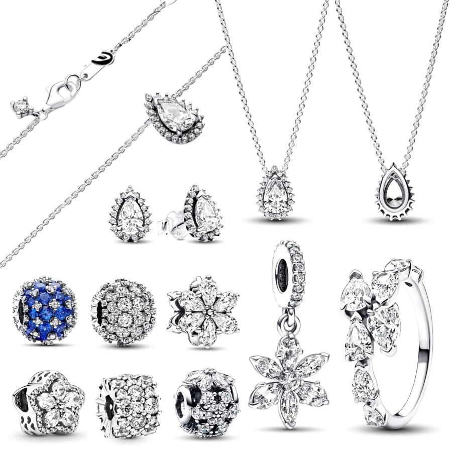 925 Silver Forever Sparkling Overlapping Ring, Daisy Pendant Charm Bead Suitable for Original Bracelets, Women's DIY Jewelry Free Shipping
