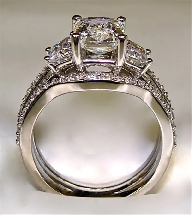 Vintage 10K White Gold 3ct Lab Diamond Ring sets 925 sterling silver Bijou Engagement Wedding band Rings for Women men Jewelry 240221