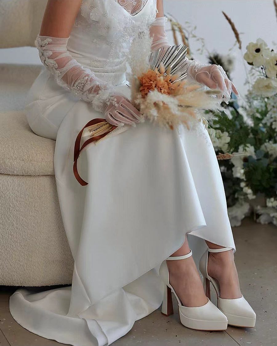 Mermaid Elegant Lace Wedding Dress Strapless Removable Sleeves Brida Gown V Neck Floor Length Robe De Mariage