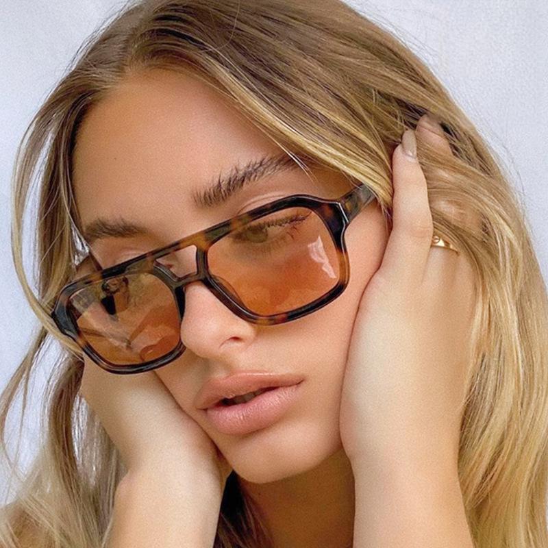 Square Double Beam Sunglasses for Men Women with Personalized Ocean Lenses, Eyewear Mesh