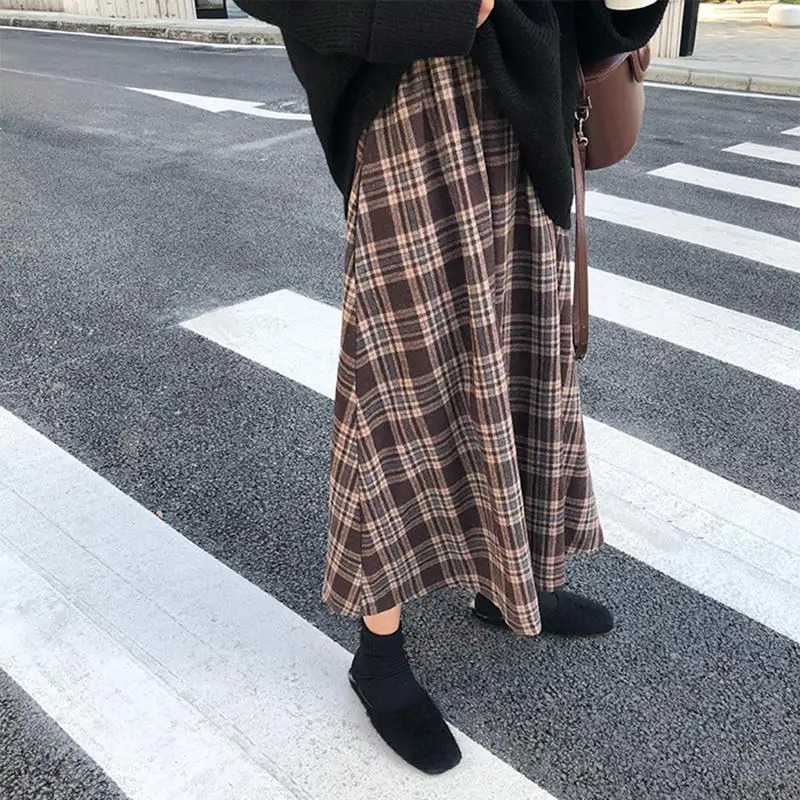 Vintage Skirts Allmatch Autumn Spring Basic Loose Empire Mujer Faldas Korean Fashion Simple Retro Chic Female Clothing 240228Z