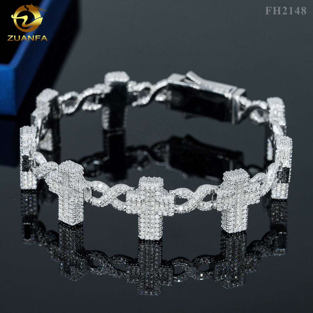 bracelet necklace mossanite New Design Hip Hop Jewelry High Quality Iced Out Silver Cuban Link Chain Moissanite Cross Bracelet