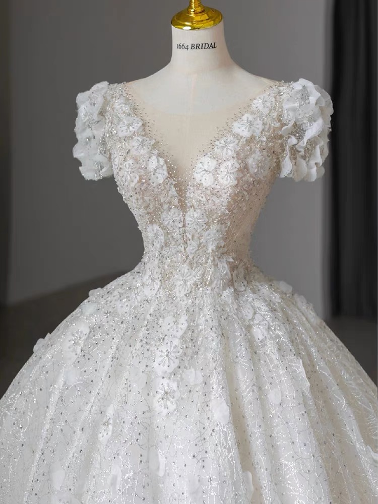 Charmig Beach shiny A Line Wedding Dresses for Bride Women Boho Plus Size Long Sleeves Lace Flowers Sheer Jewel Neck Backless Court Train Bridal Gown 