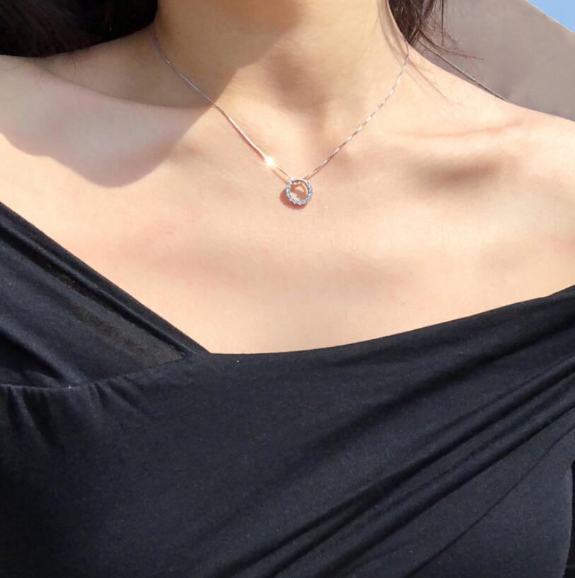 Circle Pendant Necklace: Sterg Sier Round-Cut Cubic Zirconia Eternity Jewelry dh910320090