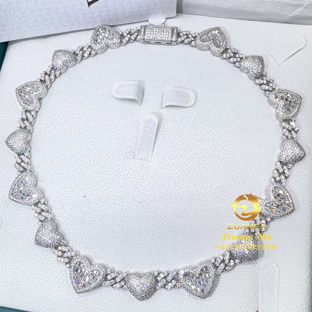 bracelet necklace mossanite Fashion Gra Certificates 925 Solid Silver 8mm Iced Out Hip Hop Vvs1 Moissanite Diamond Heart Cuban Link Chain Bracelet