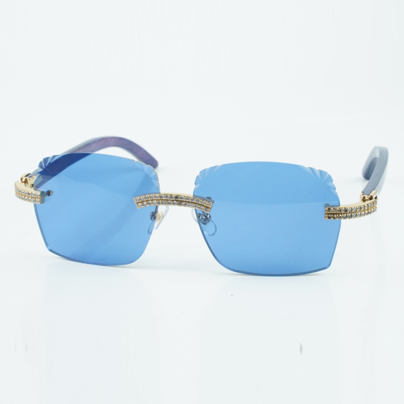 New factory direct sales double row diamond cut sunglasses 3524018 with blue wood legs designer glasses size 18-135 mm