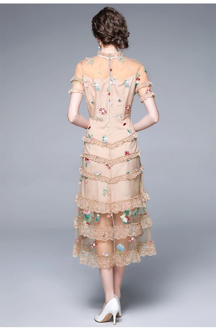 Casual Dresses Runway Vintage Print Midi Dress Womens Turn Down Neck Short Sleeve High Street Slim Casual Party A-Line Shirt Dress 2024