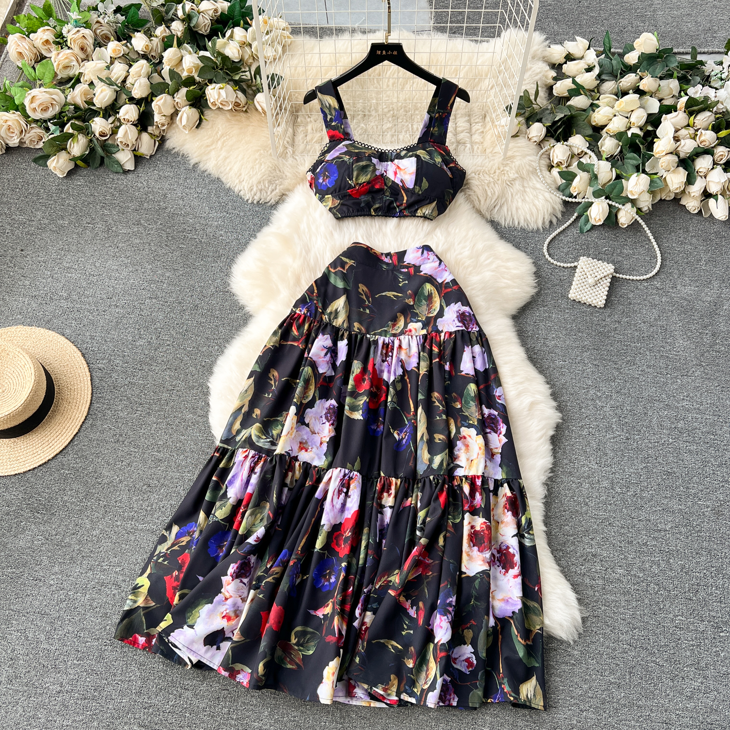 Two Piece Dress 2 Piece Sets Women Outfits Autumn Stretch Slimming Miyake Pleated Long Sleeve Vintage Printed Tops Long Skirt Suits 2024