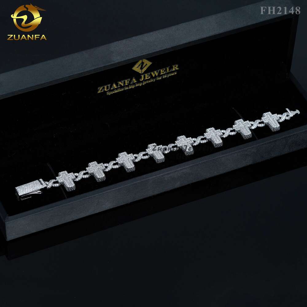 bracelet necklace mossanite New Design Hip Hop Jewelry High Quality Iced Out Silver Cuban Link Chain Moissanite Cross Bracelet
