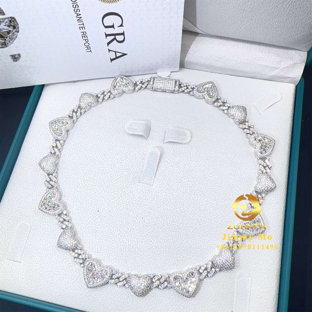 bracelet necklace mossanite Fashion Gra Certificates 925 Solid Silver 8mm Iced Out Hip Hop Vvs1 Moissanite Diamond Heart Cuban Link Chain Bracelet