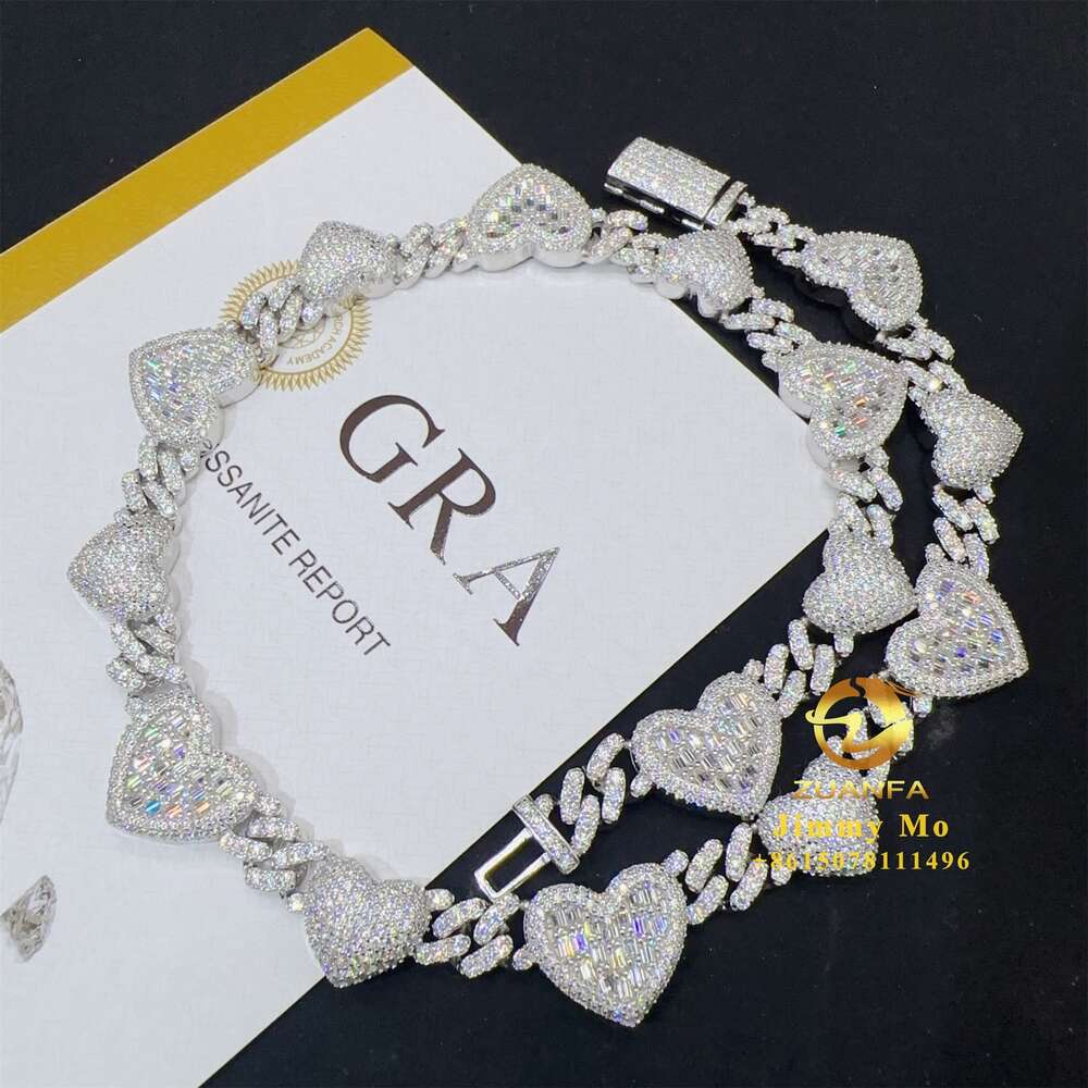 bracelet necklace mossanite Fashion Gra Certificates 925 Solid Silver 8mm Iced Out Hip Hop Vvs1 Moissanite Diamond Heart Cuban Link Chain Bracelet