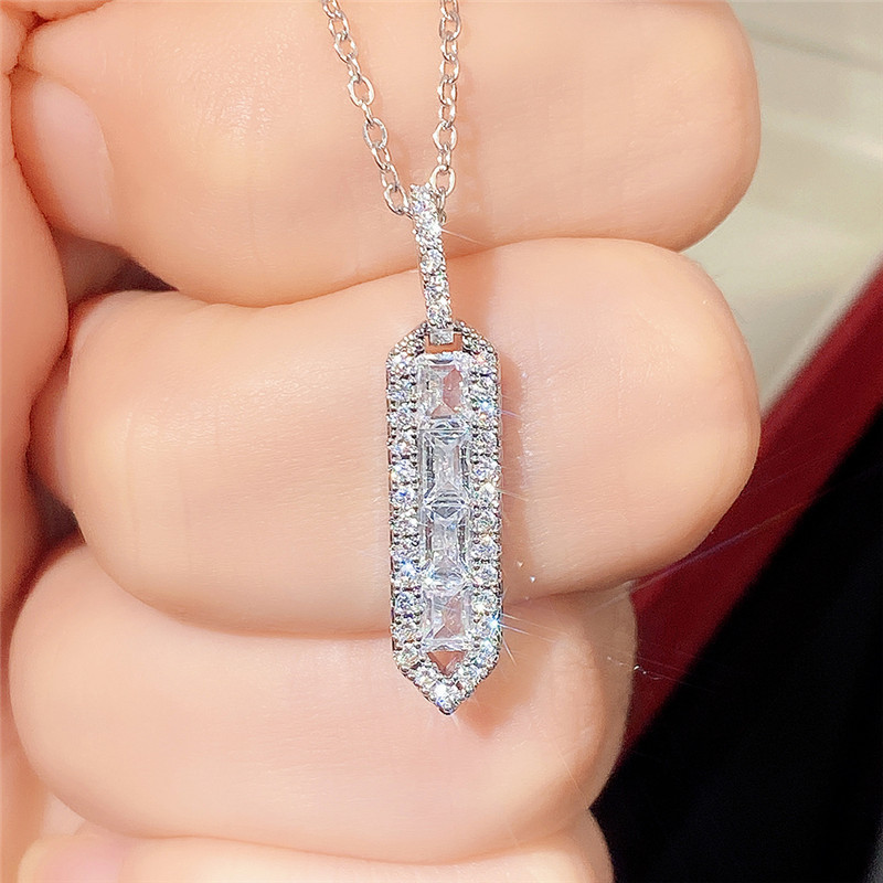 Sterg Sier Princess Cut Pendant Necklace 5A Cubic Zirconia | Bridal Jewelry Gift