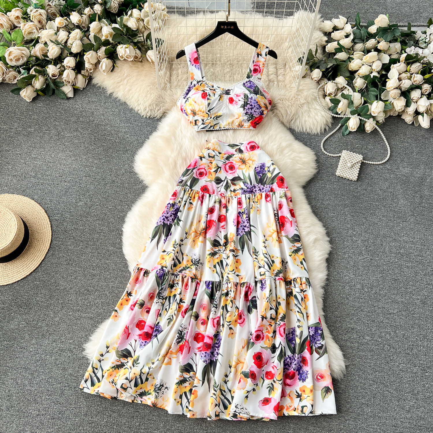 Two Piece Dress 2 Piece Sets Women Outfits Autumn Stretch Slimming Miyake Pleated Long Sleeve Vintage Printed Tops Long Skirt Suits 2024