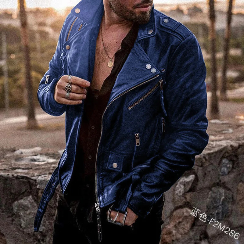 Mens Pu Leather Jackets Spring Autumn Fashion Black Lapel Motorcycle Jacket Casual Slim Punk Coat For Men Chaquetas Hombre 240223
