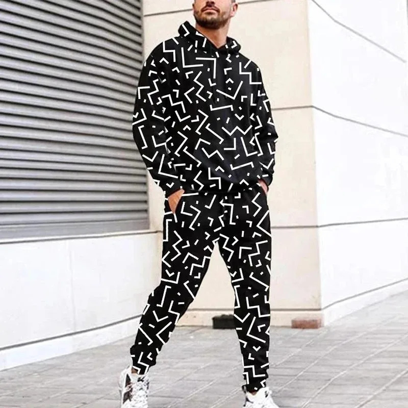Alphabet Vintage 3D Print Man Woman Tracksuit Set Fashion Casual HoodiePants 2 Piece Sets Trend Streetwear Unisex Pullover 240229