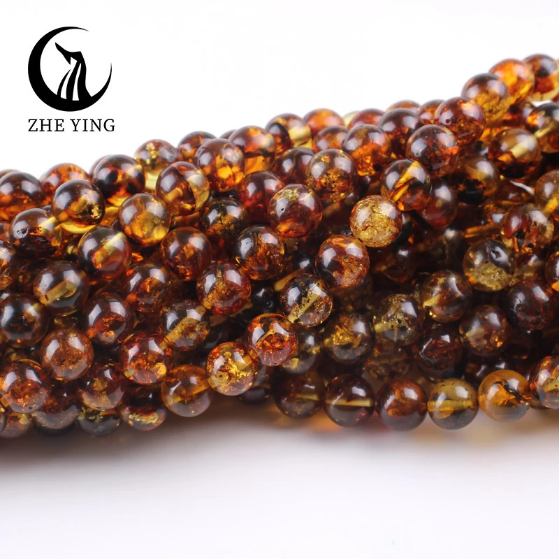 Natural Piebald Amber Beads 6 8mm Round Stone Loose Spacer Beads for Jewelry Making DIY Bracelet Necklace Accessories 15 240220