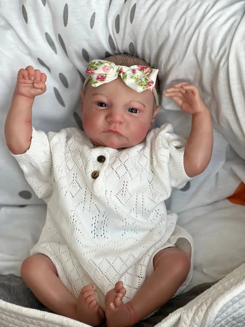 NPK 49CM born Baby Doll Reborn Levi Awake Soft Silicone Flexible 3D Skin Tone with Visible Veins Hand Paint Hair Doll 240223