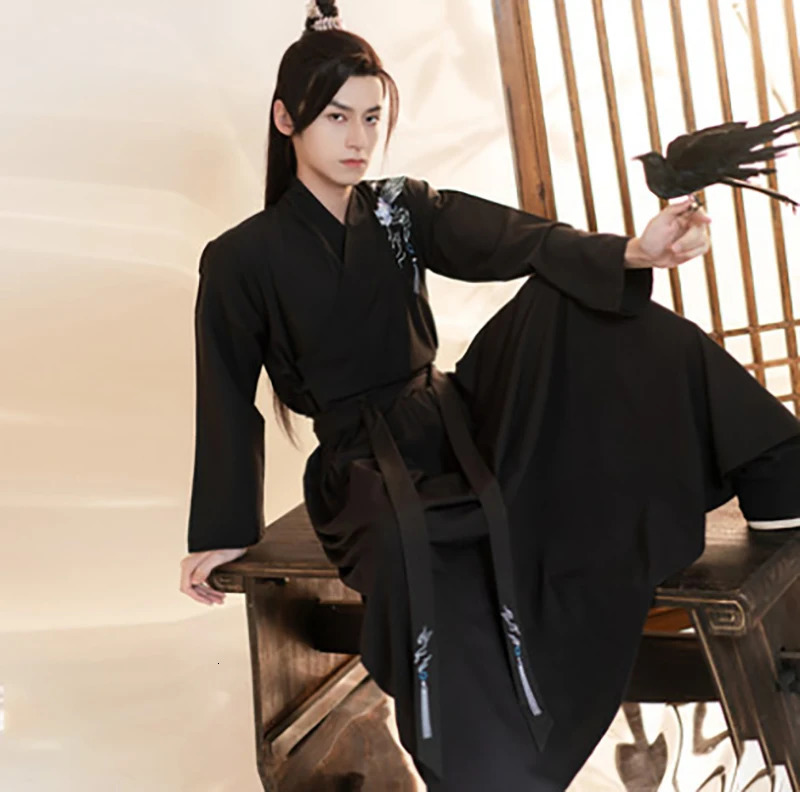 Plus Size 3XL Hanfu Men Ancient Chinese Black Sets Carnival Halloween Cosplay Costume Outfit For Large 240220
