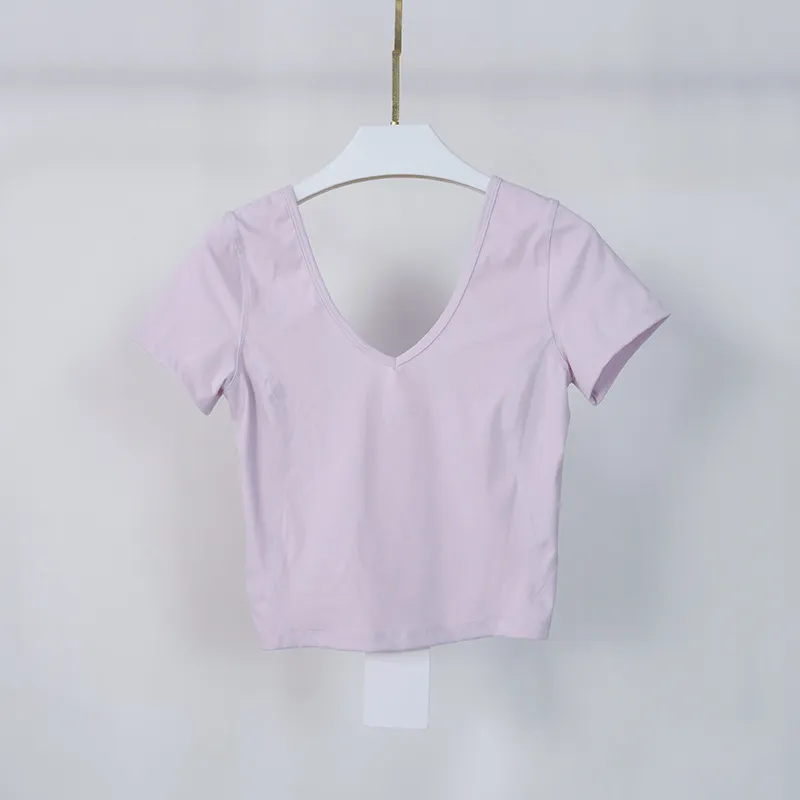 2025--Women's Yoga Sports Short Sleeve Sexy Tight Crop Top T-shirt V neck U Back Beauty Back Fitness