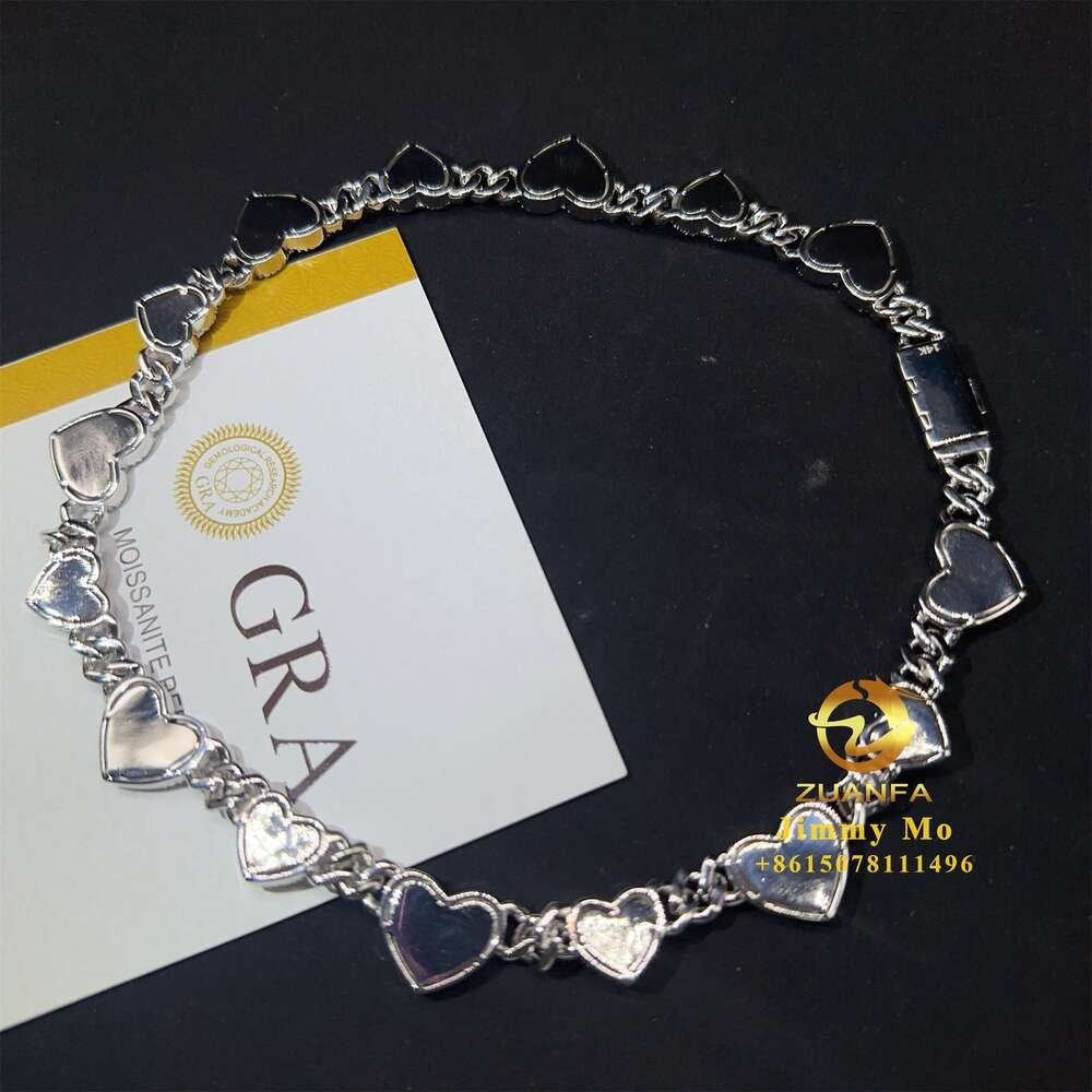 bracelet necklace mossanite Fashion Gra Certificates 925 Solid Silver 8mm Iced Out Hip Hop Vvs1 Moissanite Diamond Heart Cuban Link Chain Bracelet