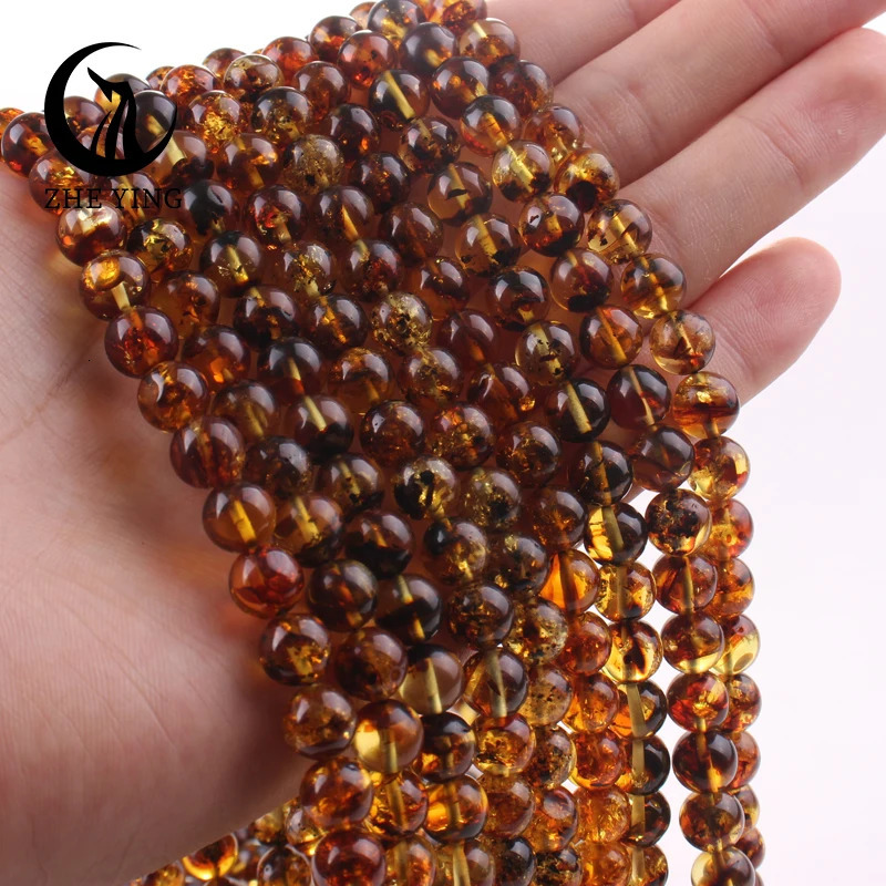 Natural Piebald Amber Beads 6 8mm Round Stone Loose Spacer Beads for Jewelry Making DIY Bracelet Necklace Accessories 15 240220
