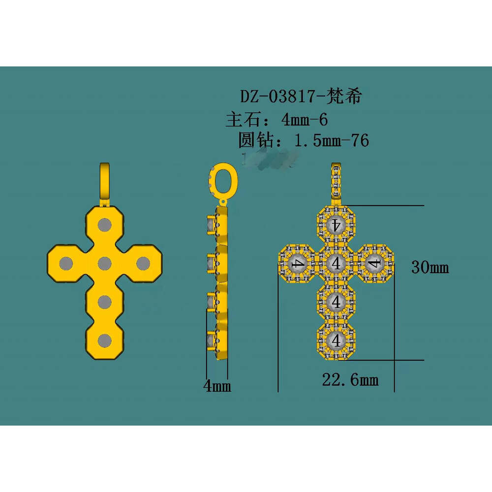 New Design 4mm 5mm 6mm Moissanite Dia Halo Hip Hop Cuban Cross Pendant for Tennis Chain Jewelry