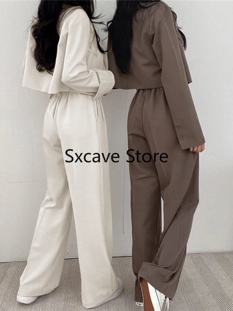 Two Piece Sets Women Outifits Fall Office Lady Pants Korean Blazer Suits Long Sleeve Fashion Coat Black High Waisted 240226wtt