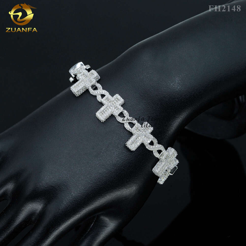 bracelet necklace mossanite New Design Hip Hop Jewelry High Quality Iced Out Silver Cuban Link Chain Moissanite Cross Bracelet